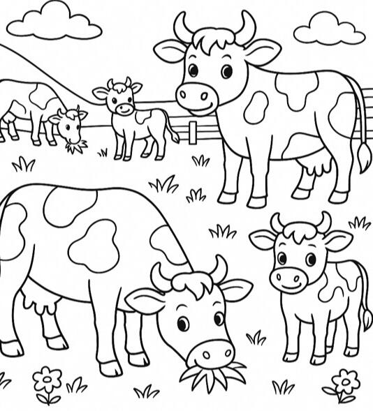 Vaches Vaches dans un pré à colorier.