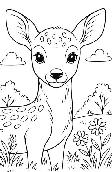Faon Faon dans une prairie à colorier