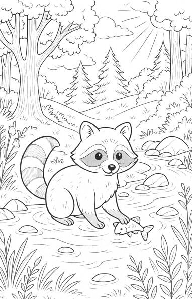 Raton laveur Raton laveur dans la forêt à colorier