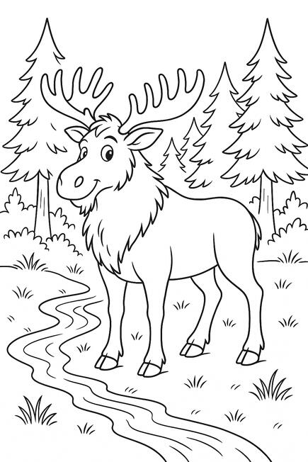 Élan Élan près d'une rivière à colorier