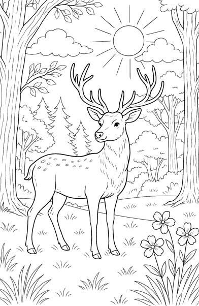 Cerf Cerf dans une forêt à colorier