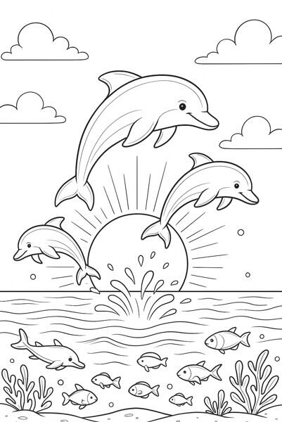 Dauphins Dauphins sautant hors de l'eau à colorier.