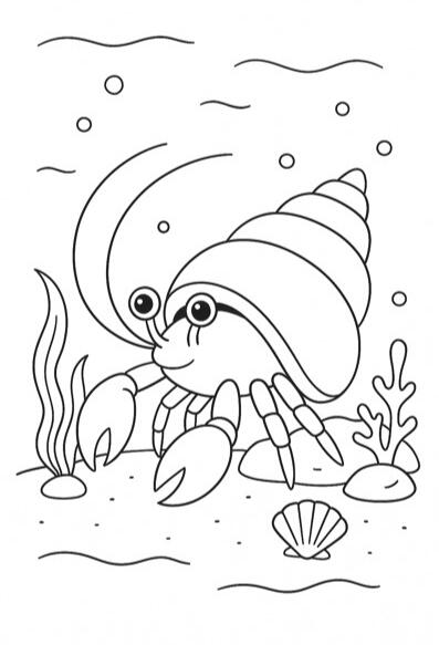 Bernard-l'ermite Bernard-l'ermite à colorier sur le fond de l'océan.