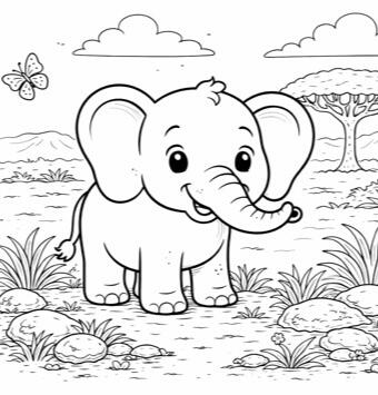 Éléphant Éléphant à colorier dans la savane africaine.
