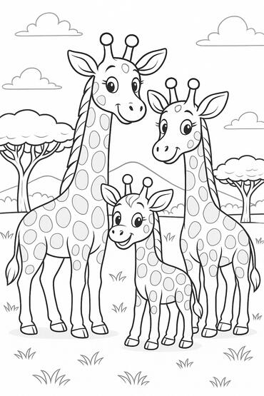 Famille de girafes Famille de girafes à colorier dans la savane.
