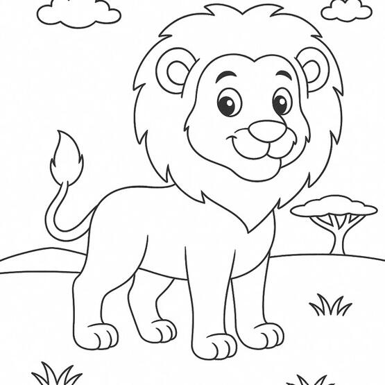 Lion Lion à colorier dans la savane.