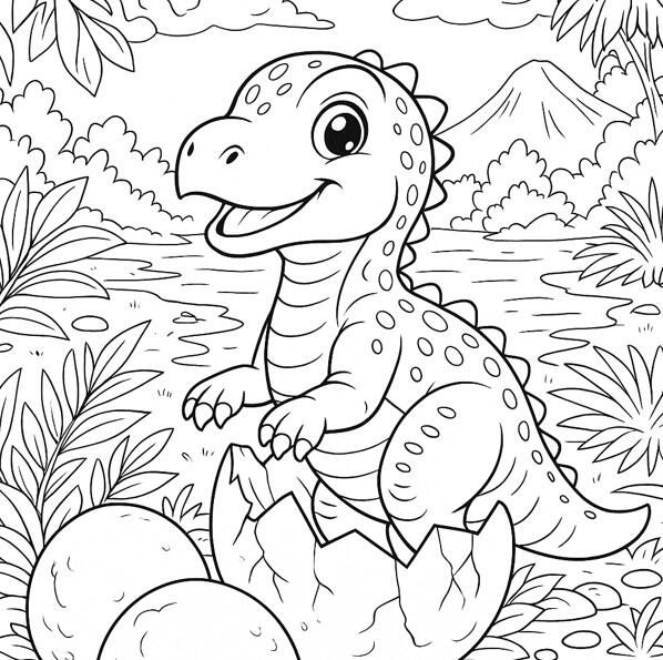 Bébé tyrannosaure Bébé tyrannosaure à colorier sortant de son œuf.