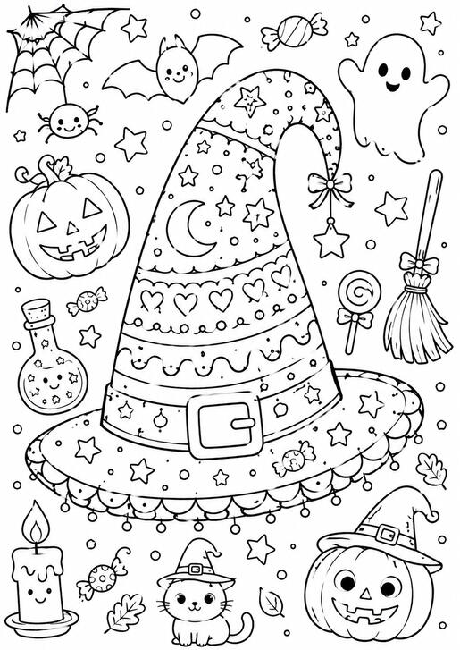 Page de présentation du livre Halloween et Noël avec plusieurs illustrations festives à colorier.