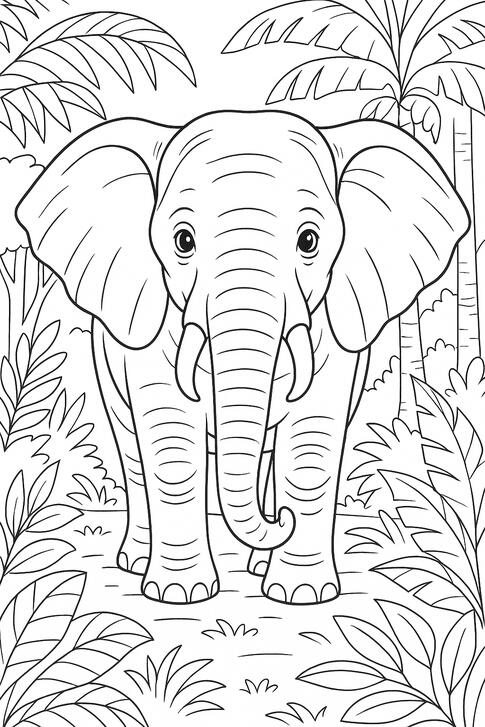 Éléphant Éléphant à colorier au cœur de la jungle.