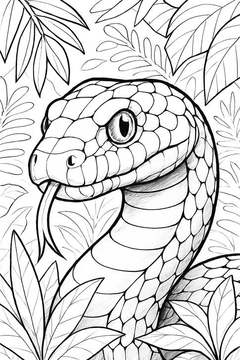 Cobra Cobra à colorier dans la végétation de la jungle.