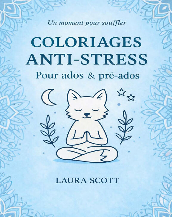 Livre de coloriage anti-stress ados Couverture du livre de coloriage anti-stress pour ados et pré-ados avec des illustrations relaxantes.