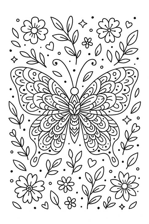 Papillon mandala Papillon décoratif à colorier avec des motifs floraux.