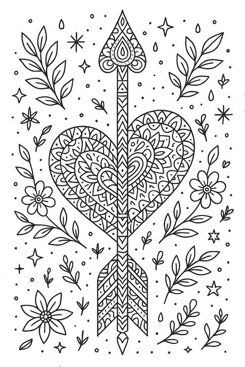 Cœur fleuri Cœur ornemental à colorier avec des motifs floraux.