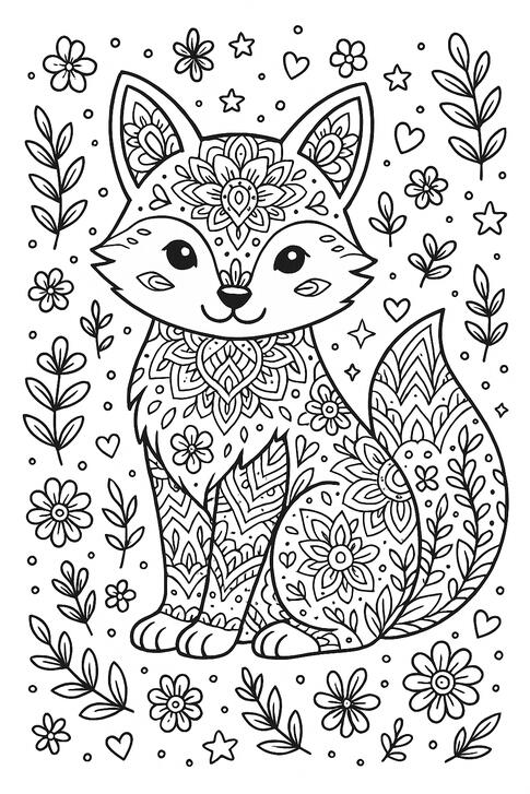 Renard mandala Renard décoré de motifs mandala à colorier.